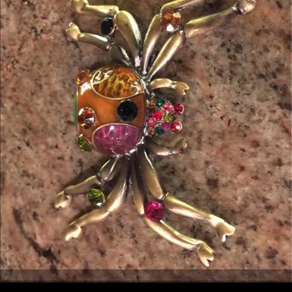 Large Jeweled Enamel Colored Rhinestone Spider Brooch/Pin Halloween Goth - Picture 9 of 9